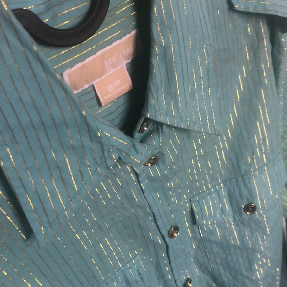 Michael Kors, teal and gold, button down shirt, S - Picture 2 of 3